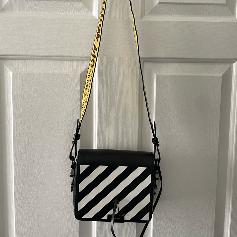 Off white Black and White Striped cross body Bag